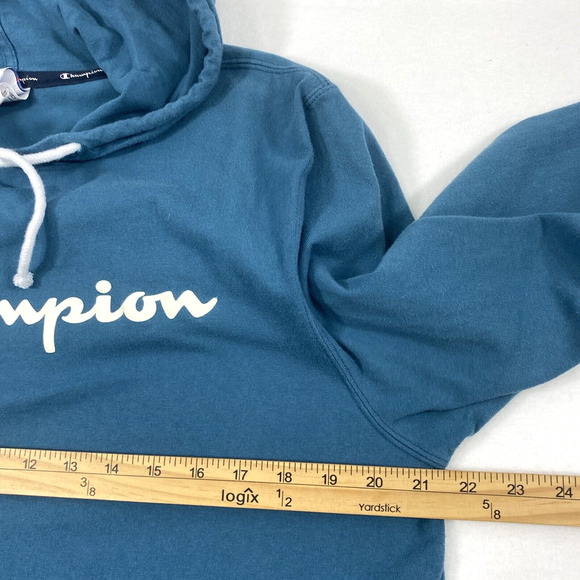Champion Knit Hoodie Mens Large Blue Lightweight Kangaroo Pocket Pullover - Picture 7 of 12